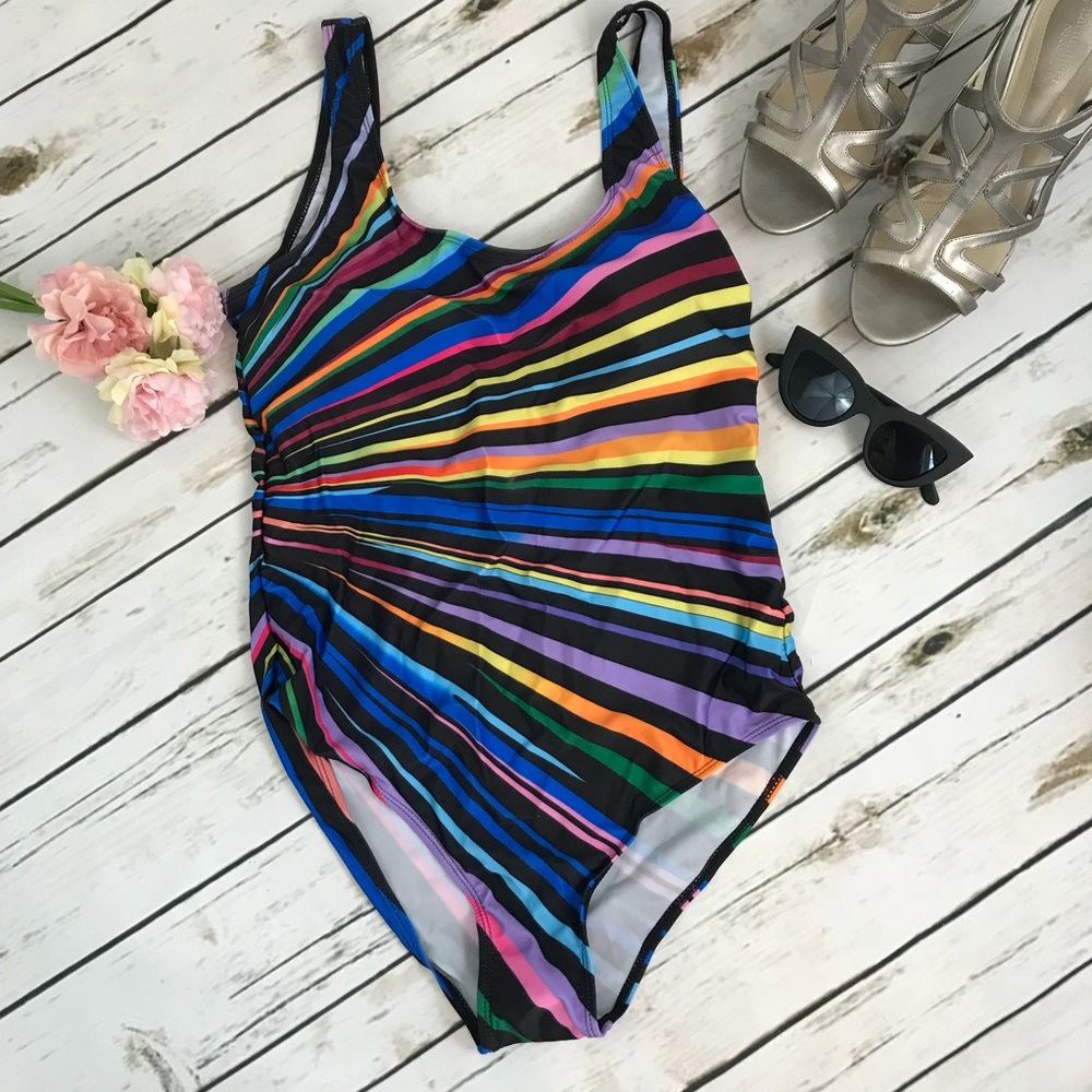 Rainbow Multicolor Striped Fan Bathing Suit - Picture 5 of 13